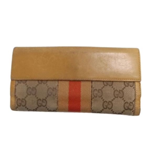 Authentic GUCCI Tan & Brown Canvas & Leather Long Wallet - Picture 2 of 11